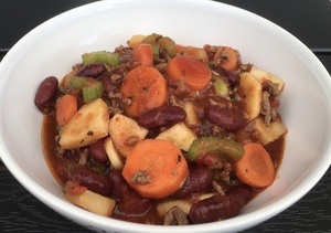 Chili con carne med rodfrugter
